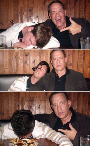 Tom Hanks rindo de um fã bêbado? Tudo montagem e palhaçada dos dois