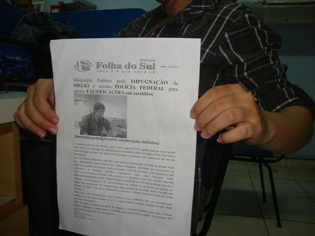 Baixaria: reportagem do FOLHA DO SUL ON LINE usada para cometer crime eleitoral