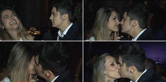 Vestido de "CQC", Luan Santana rouba beijo de garotas em balada